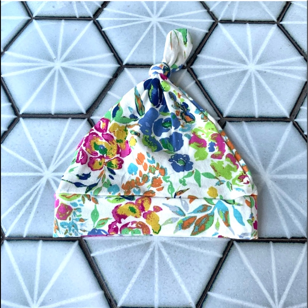 Infant Multi Colored Floral Top Knot Hat